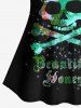 Maillot de bain tankini shorty grande taille à imprimé tête de mort pailletée (bretelles réglables) - Vert L