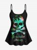 Maillot de bain tankini shorty grande taille à imprimé tête de mort pailletée (bretelles réglables) - Vert L