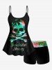 Maillot de bain tankini shorty grande taille à imprimé tête de mort pailletée (bretelles réglables) - Vert L