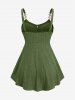 Plus Size Surplice Ruched Leaf Buckle Lace Trim Lettuce Hem Ribbed Textured Tank Top -  