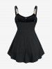 Plus Size Surplice Ruched Leaf Buckle Lace Trim Lettuce Hem Ribbed Textured Tank Top -  