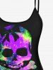 Maillot de bain tankini grande taille à imprimé tête de mort et paillettes (bretelles réglables) - Pourpre  1X