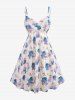 Plus Size Twist Buckle Grommets Ribbed Textured Top and Flower Printed Ruched Cami Dress -  