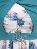Plus Size Twist Buckle Grommets Ribbed Textured Top and Flower Printed Ruched Cami Dress -  