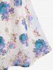Plus Size Twist Buckle Grommets Ribbed Textured Top and Flower Printed Ruched Cami Dress -  