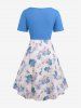 Plus Size Twist Buckle Grommets Ribbed Textured Top and Flower Printed Ruched Cami Dress -  