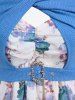 Plus Size Twist Buckle Grommets Ribbed Textured Top and Flower Printed Ruched Cami Dress -  