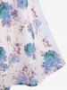 Plus Size Twist Buckle Grommets Ribbed Textured Top and Flower Printed Ruched Cami Dress -  