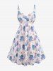Plus Size Twist Buckle Grommets Ribbed Textured Top and Flower Printed Ruched Cami Dress -  