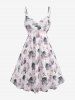 Plus Size Twist Buckle Grommets Ribbed Textured Top and Flower Printed Ruched Cami Dress -  