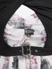 Plus Size Twist Buckle Grommets Ribbed Textured Top and Flower Printed Ruched Cami Dress -  