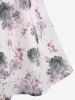 Plus Size Twist Buckle Grommets Ribbed Textured Top and Flower Printed Ruched Cami Dress -  