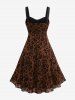Plus Size Vintage Flower Layered Ruched Mesh A Line Dress -  