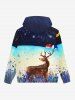 Plus Size Floral Elk Bubble Ombre Galaxy Print Christmas Zipper Pocket Drawstring Hoodie For Men -  