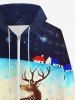 Plus Size Floral Elk Bubble Ombre Galaxy Print Christmas Zipper Pocket Drawstring Hoodie For Men -  