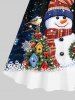 Plus Size Christmas Tree Snowflake Snowman Galaxy Print Lettuce Neck A Line Dress with Tied Belt -  