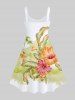 Plus Size Coconut Tree Tropical Leaf Hibiscus Flowers Print Hawaii Tank Dress -  