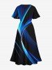 Plus Size Glitter Light Beam 3D Print Split Midi Dress -  