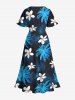 Plus Size Coconut Tree Tropical Leaf Flower Print Split Hawaii Midi Dress -  