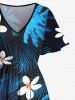 Plus Size Coconut Tree Tropical Leaf Flower Print Split Hawaii Midi Dress -  