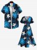 Plus Size Coconut Tree Tropical Leaf Flower Print Split Hawaii Midi Dress -  