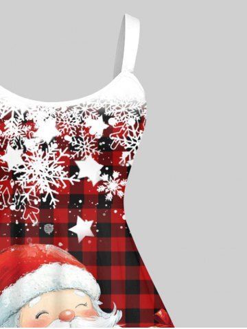 Plus Size Santa Claus Snowflake Plaid Stars Print Christmas A Line Tank Dress