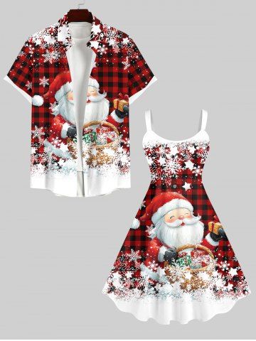 Plus Size Santa Claus Snowflake Plaid Stars Print Christmas A Line Tank Dress