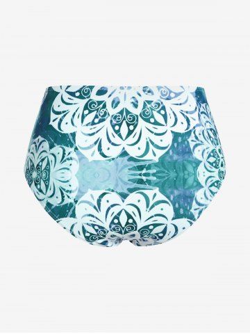 Plus Size Ethnic Printed Ombre O-ring Padded Three Piece Skirt Tankini Swimsuit