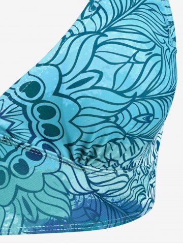 Plus Size Ethnic Printed Ombre O-ring Padded Three Piece Skirt Tankini Swimsuit