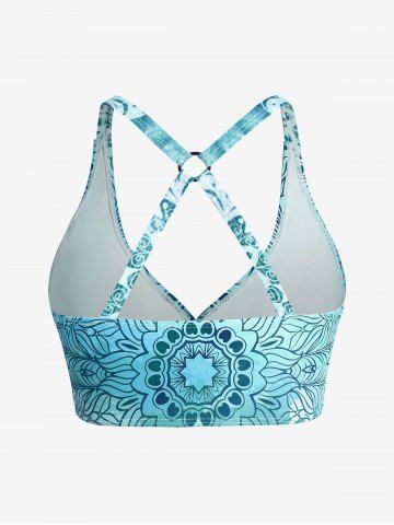 Plus Size Ethnic Printed Ombre O-ring Padded Three Piece Skirt Tankini Swimsuit