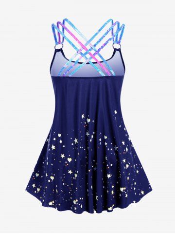 Plus Size Lip Printed Padded Boyleg Strappy Tankini Swimsuit