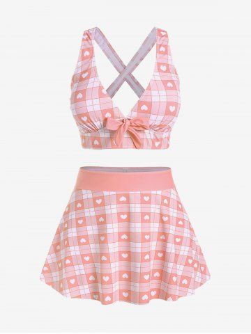 Maillot de bain tankini trois pièces rembourré avec nœud papillon en forme de cœur et bretelles croisées, grandes tailles, pour la Saint-Valentin - ORANGE - 2X | US 18-20