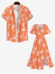 Tenue de Plage Contrastante Imprimé Cocotier Grande Taille pour Couples - Orange 