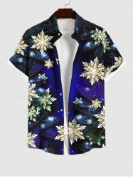 Plus Size Snowflake Ombre Galaxy Print Christmas Button Pocket Shirt For Men -  