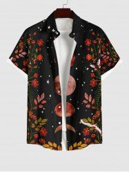 Plus Size Branch Leaf Moon Star Galaxy Print Hawaii Button Pocket Shirt For Men -  