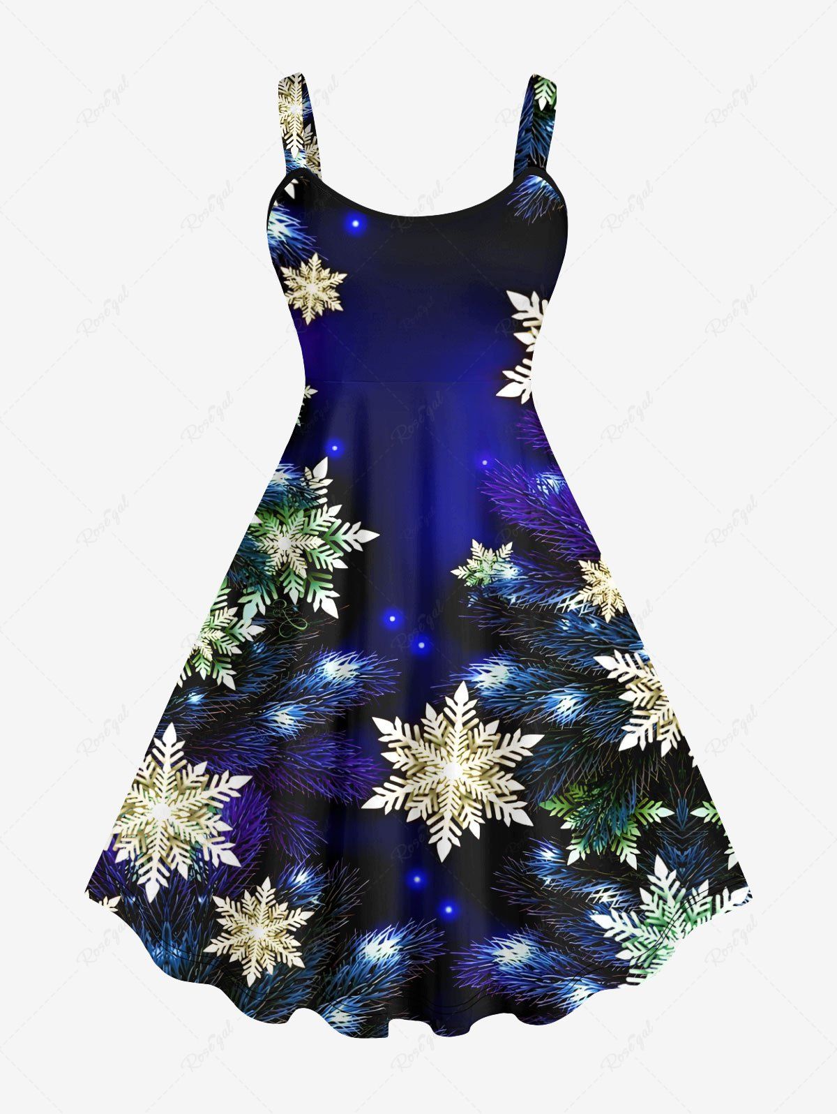 Robe Débardeur Ligne A Ombré Galaxie et Flocon de Neige de Noël Imprimés de Grande Taille Bleu de Minuit M