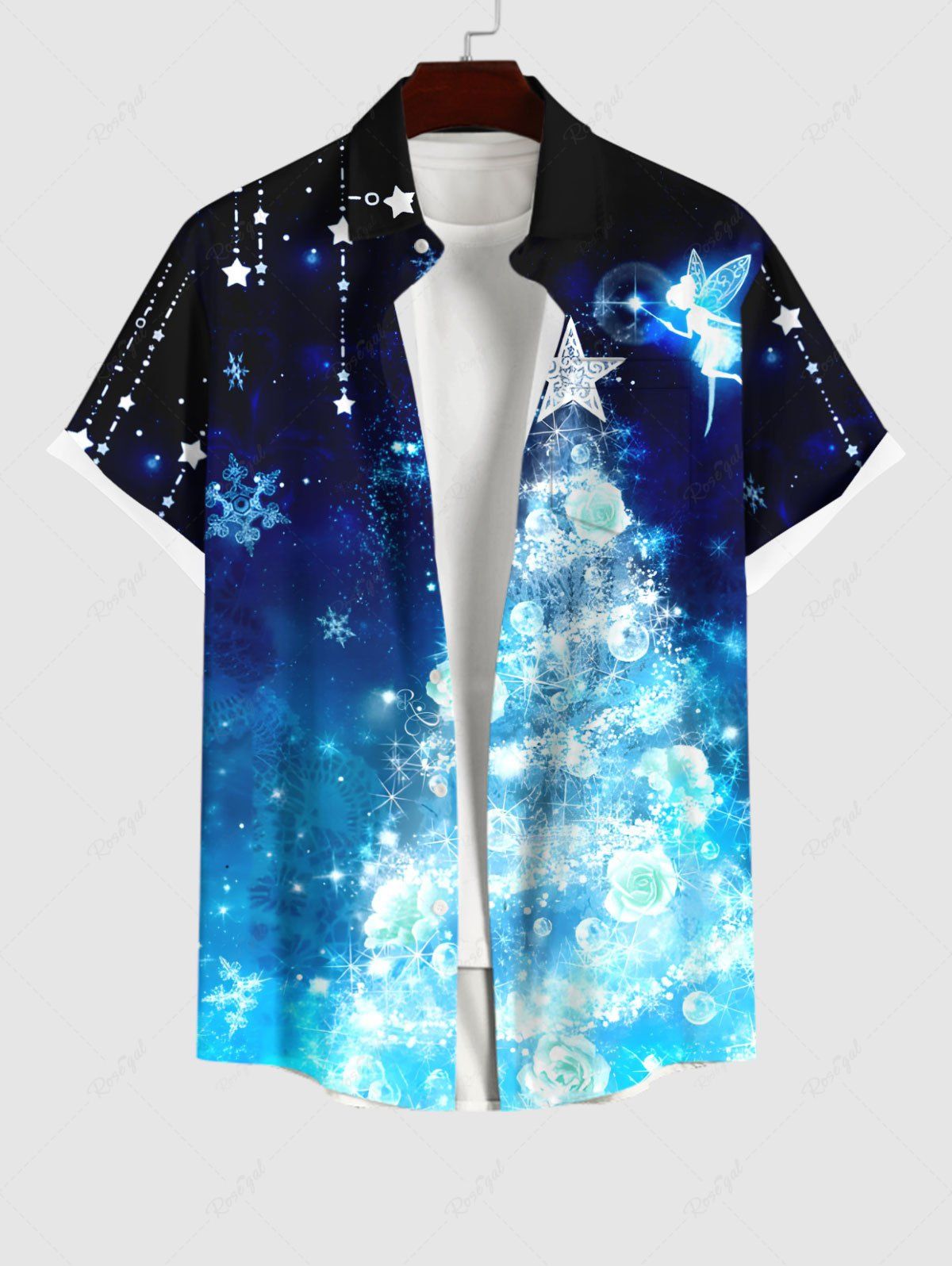 Latest Plus Size Christmas Tree Ball Star Tassel Snowflake Glitter 3D Print Buttons Pocket Shirt For Men  