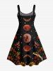 Plus Size Branch Leaf Moon Star Galaxy Print Hawaii A Line Tank Dress -  