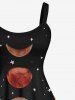 Plus Size Branch Leaf Moon Star Galaxy Print Hawaii A Line Tank Dress -  