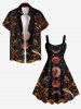 Plus Size Branch Leaf Moon Star Galaxy Print Hawaii A Line Tank Dress -  