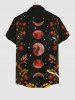Plus Size Branch Leaf Moon Star Galaxy Print Hawaii Button Pocket Shirt For Men -  