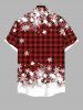 Chemise Boutonnée Imprimé Carreaux Père Noël et Flocon de Neige Grande Taille pour Homme - Rouge 2XL
