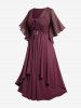 Plus Size Lace Up Buckle Grommet Layered Butterfly Sleeve Dress -  