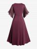 Plus Size Lace Up Buckle Grommet Layered Butterfly Sleeve Dress -  