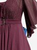 Plus Size Lace Up Buckle Grommet Layered Butterfly Sleeve Dress -  