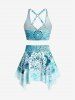 Maillot de Bain Tankini Ethnique Imprimé Ombré Matelassé de Grande Taille Trois Pièces - Vert L | US 12