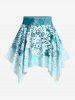 Plus Size Ethnic Printed Ombre O-ring Padded Three Piece Skirt Tankini Swimsuit -  