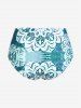 Plus Size Ethnic Printed Ombre O-ring Padded Three Piece Skirt Tankini Swimsuit -  