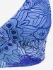 Plus Size Ethnic Printed Ombre O-ring Padded Three Piece Skirt Tankini Swimsuit -  