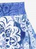 Plus Size Ethnic Printed Ombre O-ring Padded Three Piece Skirt Tankini Swimsuit -  